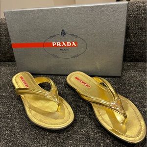 Prada Gold Flip Flops